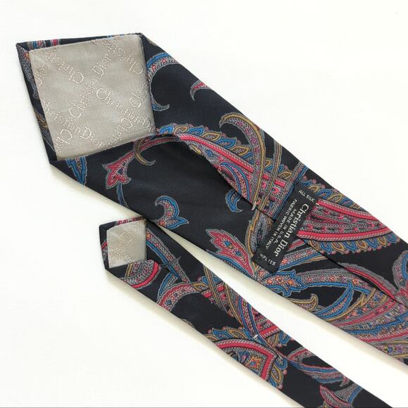 Christian Dior Necktie 100% Silk Made in USA Multi Color Blue Black Red Paisley - Picture 6 of 7